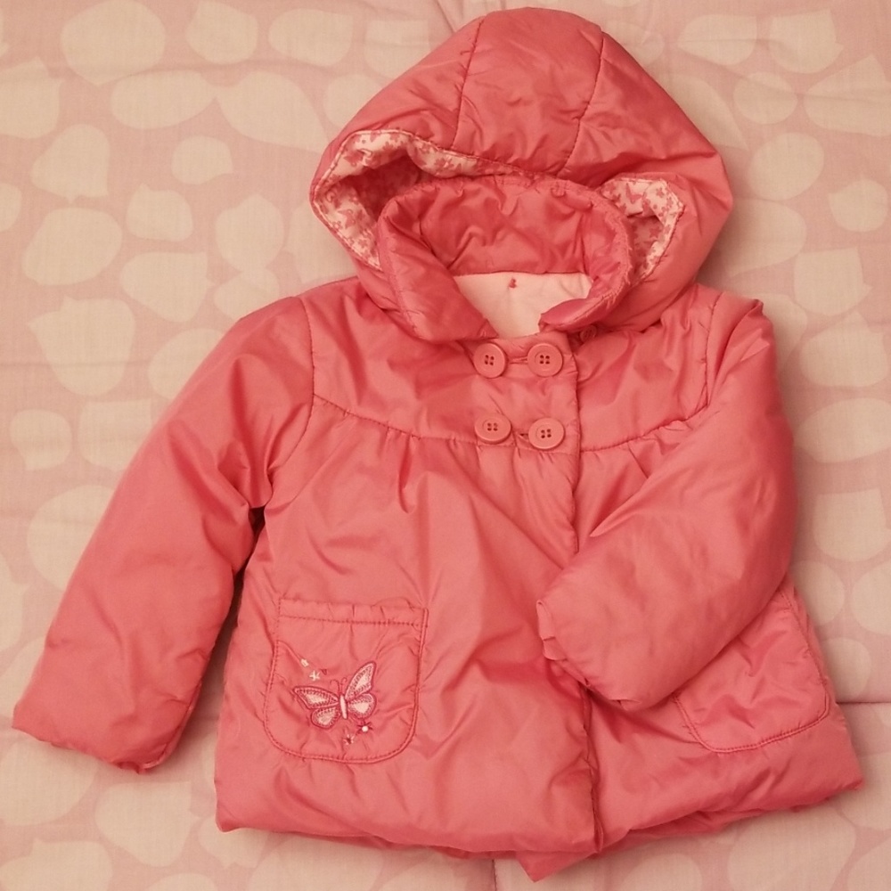 Baby Pink Puffer Jacket with Removable Hood